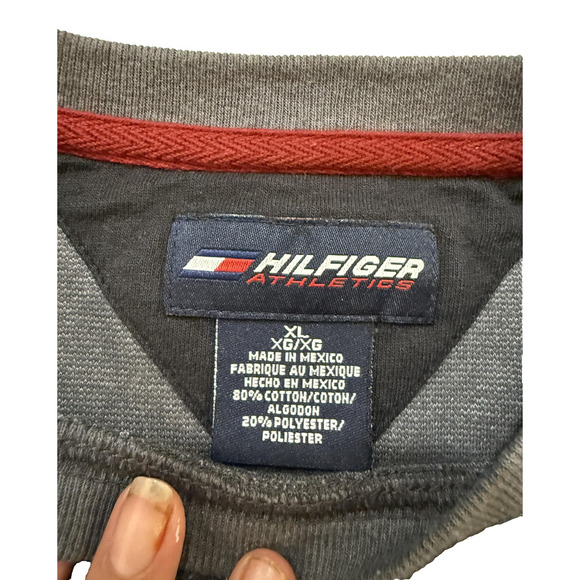 Vintage Tommy Hilfiger Athletics T-Shirt XL Gray Black Colorblock Logo Y2K 90s - Picture 3 of 8